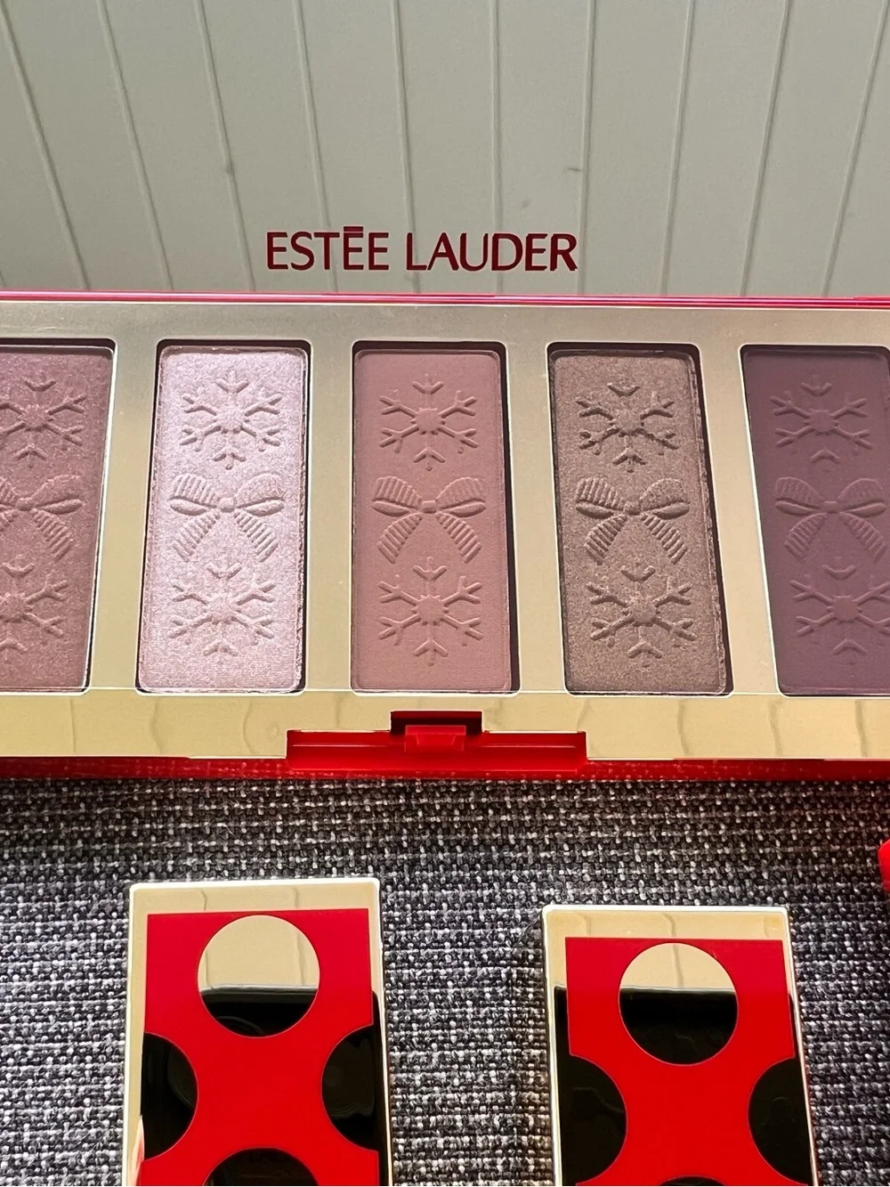 Estee Lauder Eyeshadow Blush Lip and Mascara Set in Mesh Zipper Bag ~ NIB